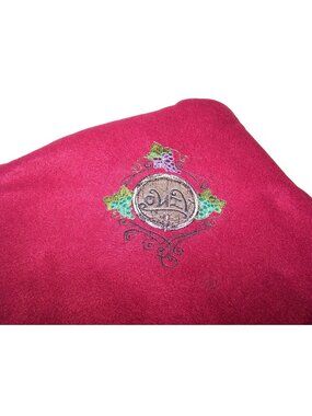 Embroidered Blanket Red  48" x 66" Fleece Wine Bottles Signs 4 Corners
